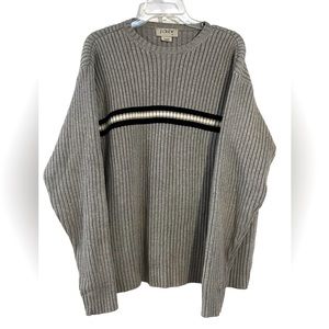 VTG  J CREW Men  100% Cotton Knit Ribbed Gray W/ Navy Stripe Ski Sweater XL